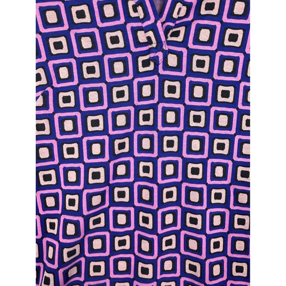 Tyler Boe Purple Geometric Square Print Bell Sleeve Ruffle Hem Shift Dress Small - Picture 6 of 9